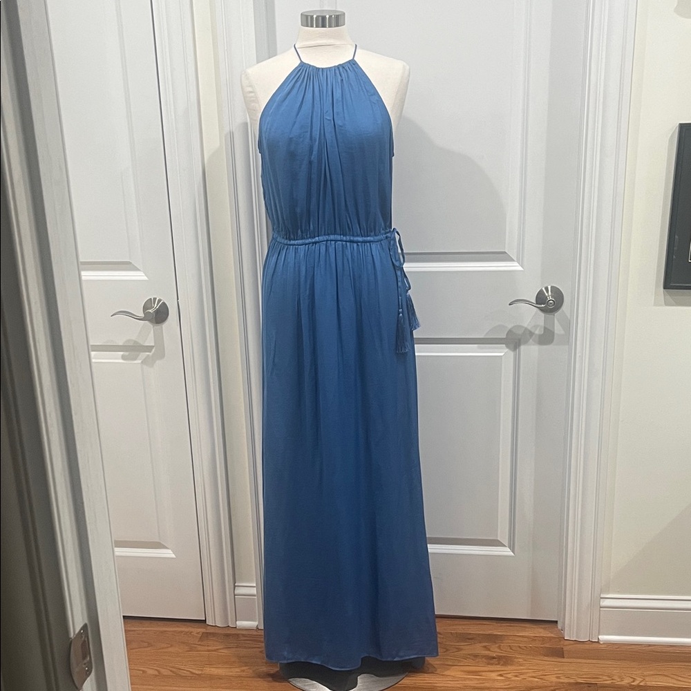 New! Ann Taylor LOFT Tasseled Halter Maxi Dress Blue Size Large NWT - Picture 2 of 16